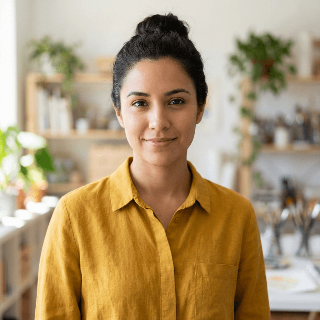 Emily Rodriguez smiling in a small retail shop